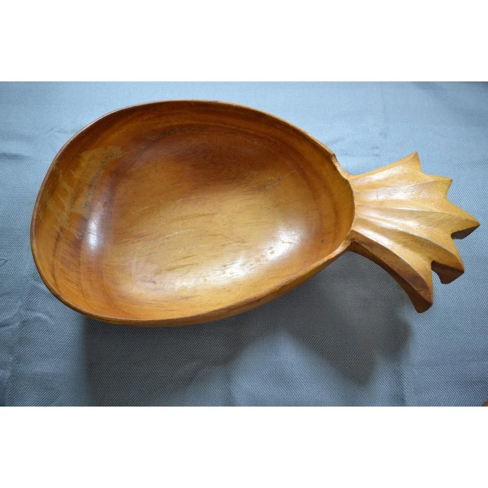 Monkey Pod Hawaii Carved Wood Pineapple Bowl Set Of 3